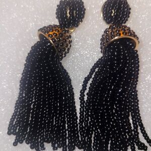 Beaded Tassel Earrings: Black